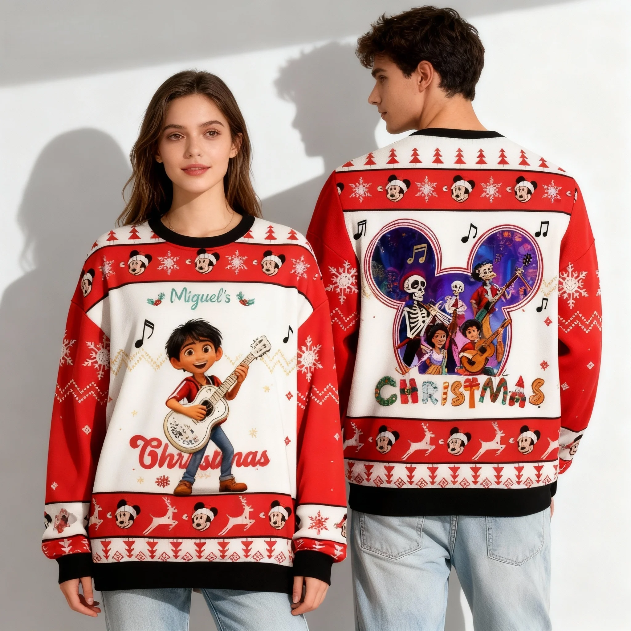 

Осень/зима Disney Coco Mickey Christmas Party Series Sweet Cool Oversized женские толстовки с круглым вырезом для взрослых и детей