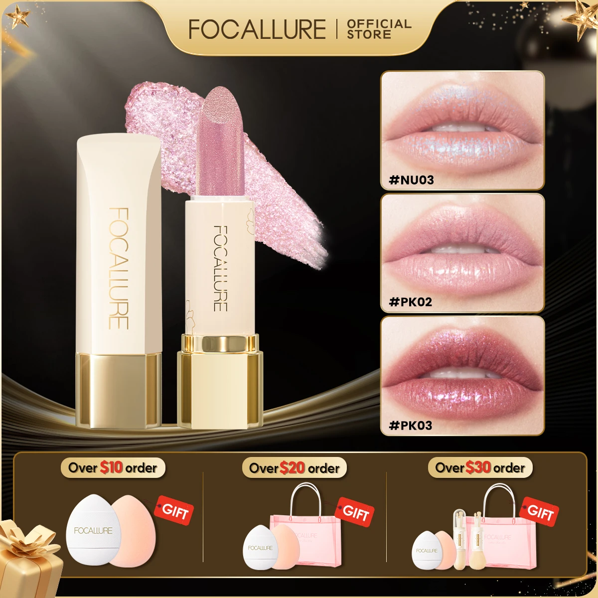 

FOCALLURE Diamond Shiny Lipstick Moisturizing Long Lasting 13 Colors Lip Gloss Glitter Shimmer Lip Blam Lips Makeup Cosmetics