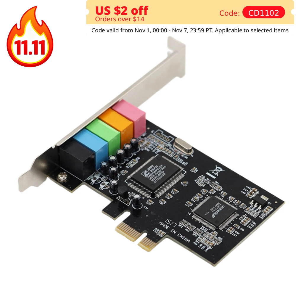Audio Card for PC PCIE 5.1 Channel Sound Card for Desktop PC Independent Audio Card for PCIE Amplifier Speaker Headphone