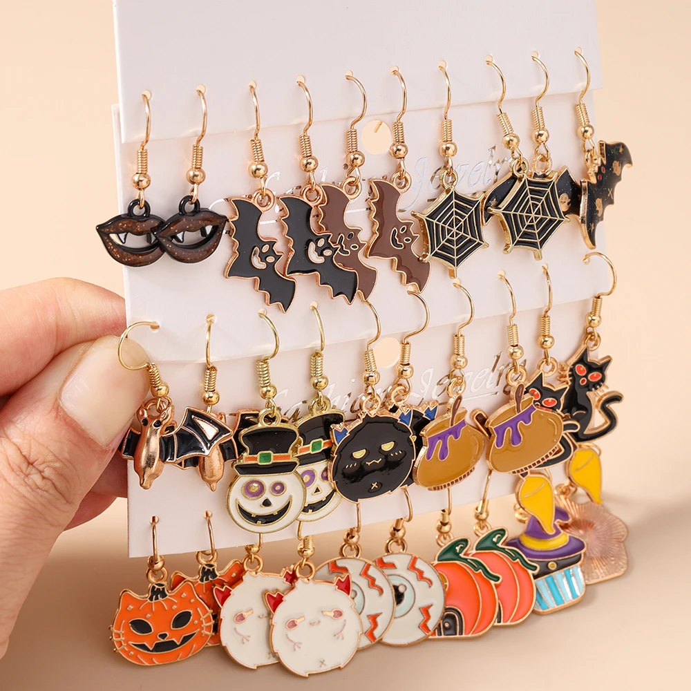Fashion Halloween Ghost Pumpkin Earrings Women Girls Mummy Witch Bat Drop Earrings Halloween Party Jewelry Gifts