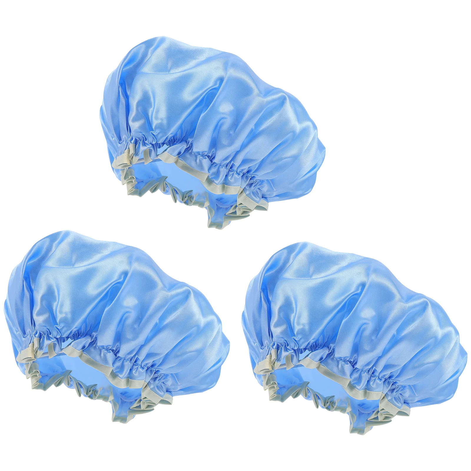 

3Pcs Double Layer Waterproof Bath Caps Thick Peva Material Reusable Shower Caps for Women Makeup Friendly Design