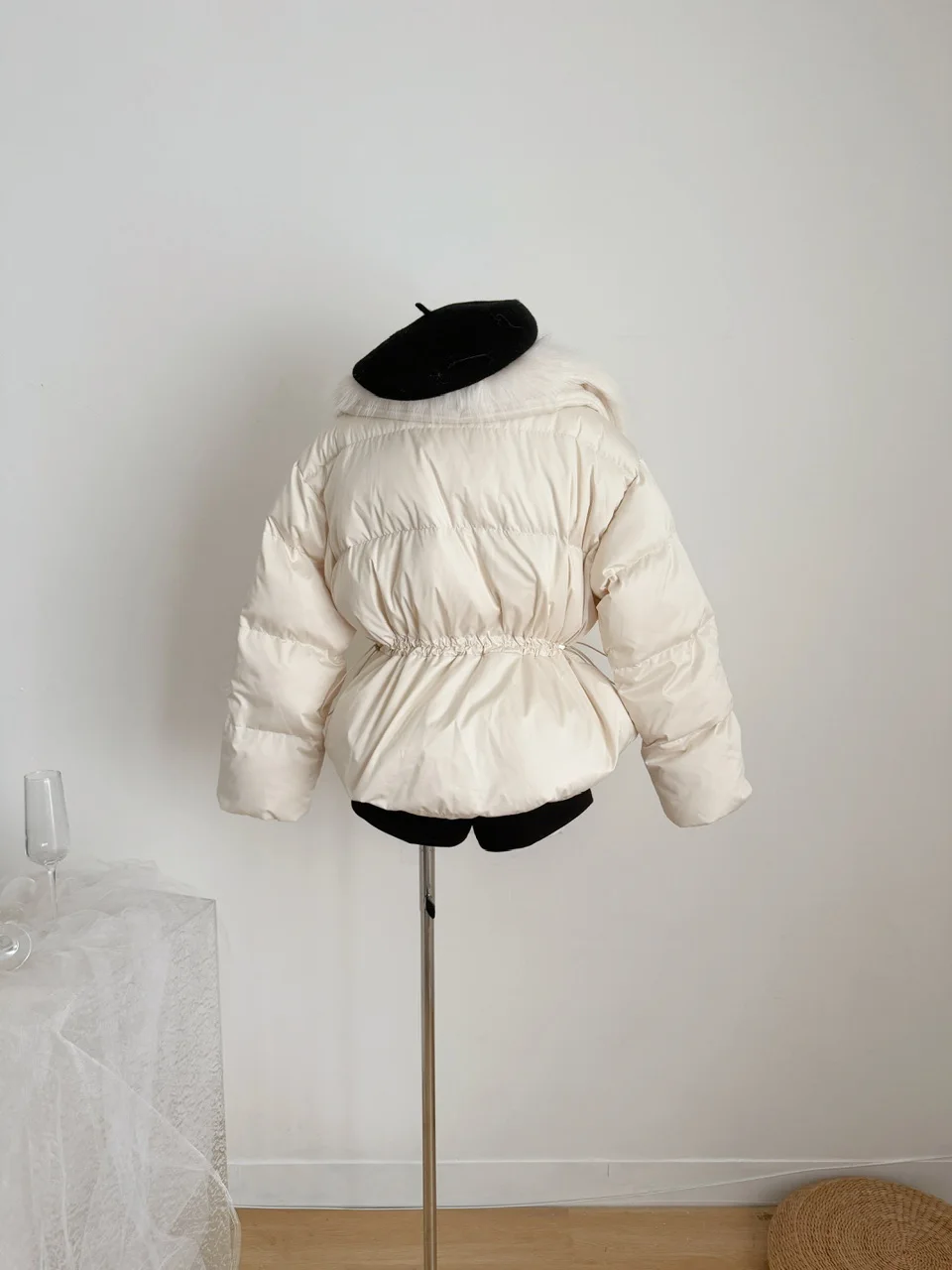 Dames herfst winter elegante nepbontkraag witte eend donsjack dame dikke warme lange mouwen trekkoord taille dons uitloper