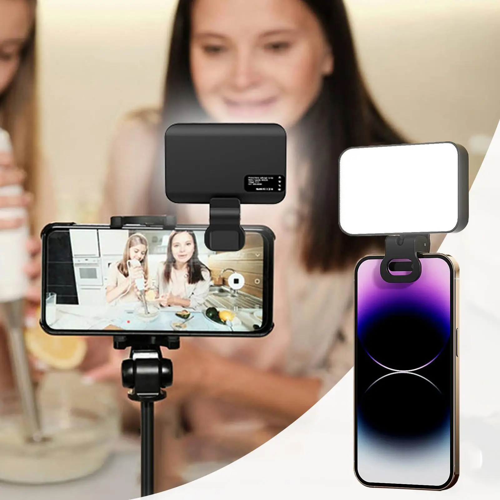 Portable LED Selfie Light Rechargeable 3 Color Modes Adjustable Brightness Clip-on LED Light For Mobile Phones Vlogging Live