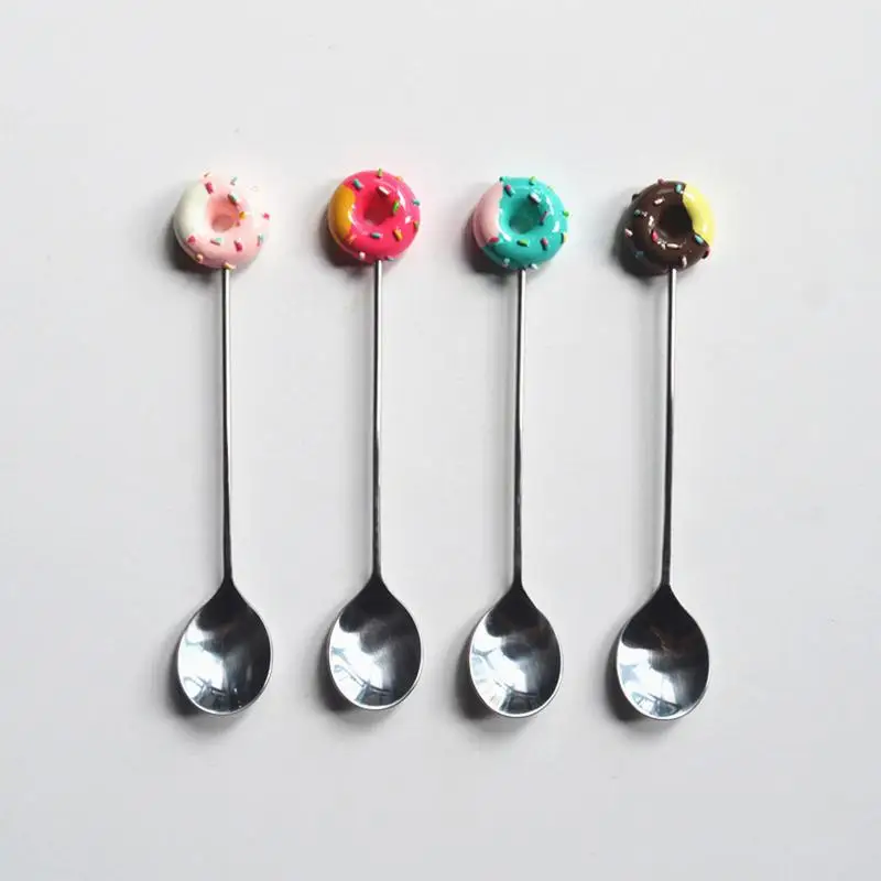 Cute Fork Spoon Cute Donut Shape Little Teaspoons Sliver Sugar Funny Spoons Baby Kids Tableware Dessert Spoon Dinner Forks For