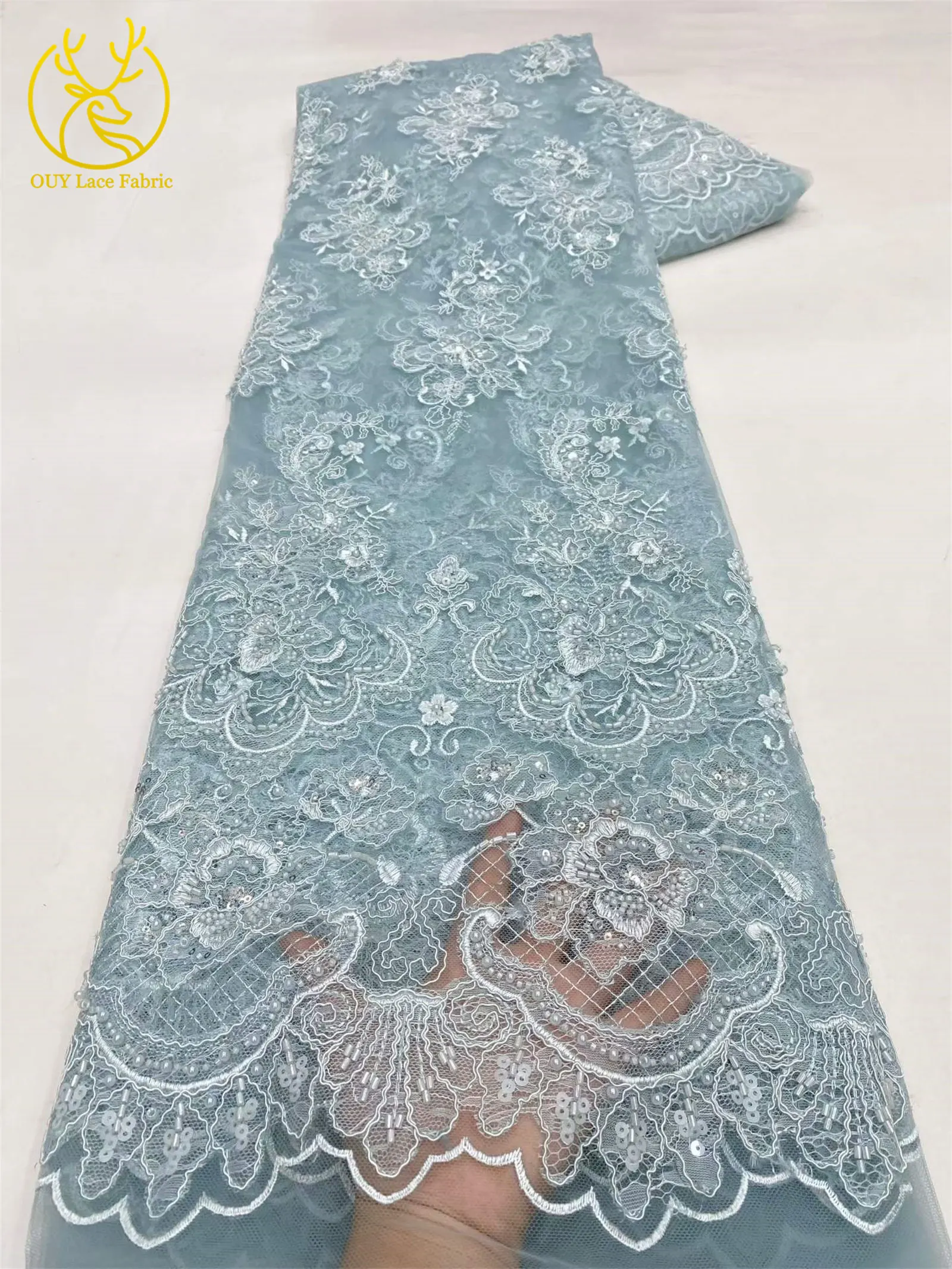 Neuer Stil Pailletten Perlen Stickerei Tüll Spitze Hochwertiger Französischer Netzstoff für 2026 Nigerianisches Braut-Abendkleid Nähen – Detail 18