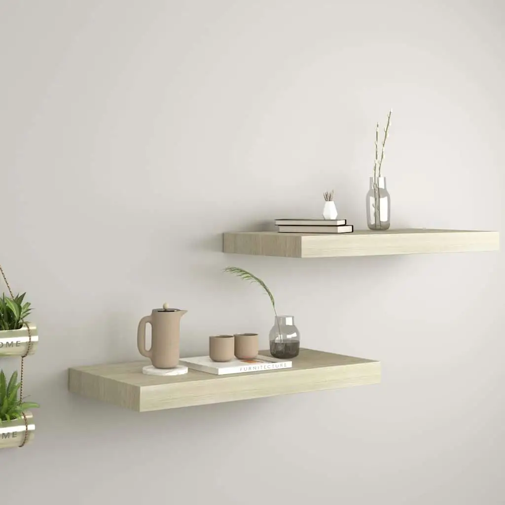 

Set of 2 Oak Floating Wall Shelves 19.7x9.1x1.5 inches - Durable MDF Storage Solution