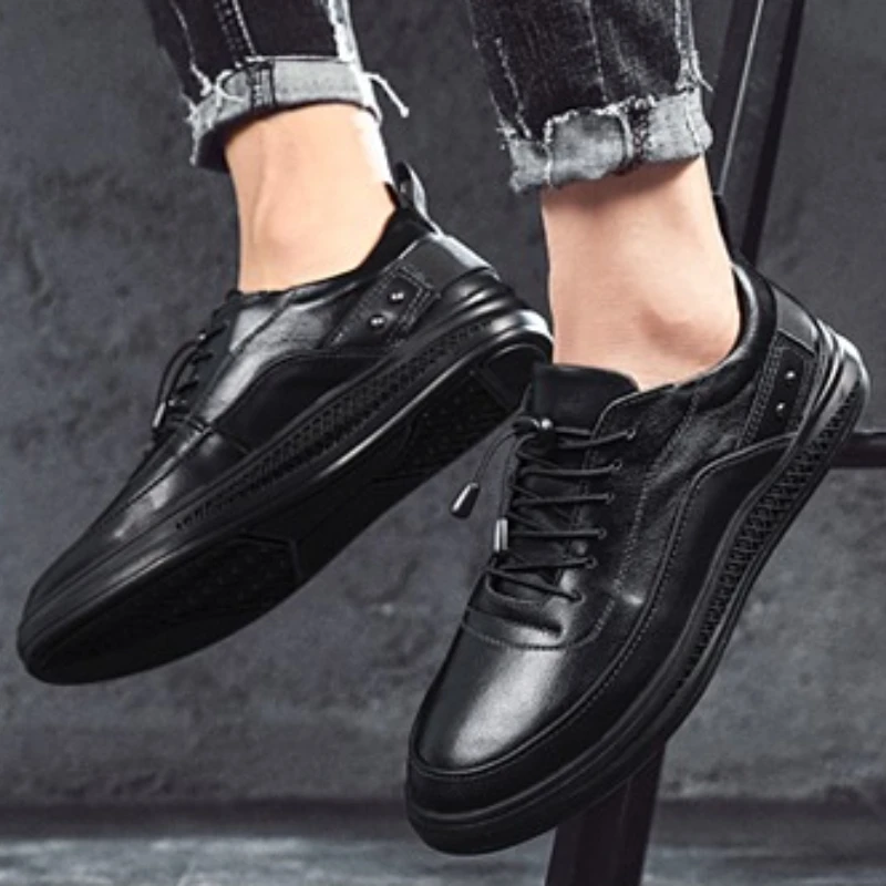 

Men's Leather Round-toe Low-top Slip-on Lace-up New Style Casual Spring-autumn Anti-slip Lightweight High-quality Sports Shoes