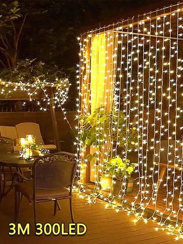 3M LED Curtain String Lights Fairy Decoration USB Holiday Garland Lamp 8 Mode For Home Garden Christmas Party New Year Wedding