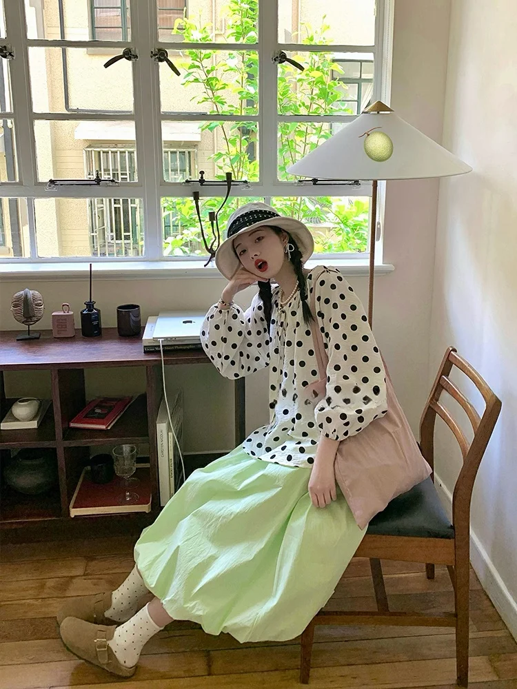 

Юбка-полусолнце Fufufun Lemon Soda в японском стиле, с эффектом оксигенации, зеленая, ретро, для девочек, художественная, с завышенной талией, хлопковая, повседневная