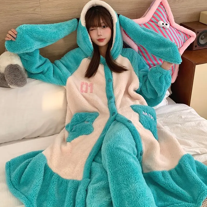 新しい初音ミクアニメ周辺機器ミクコーラルベルベットかわいいパジャマ冬肥厚パジャマかわいい漫画甘い女の子セットギフト