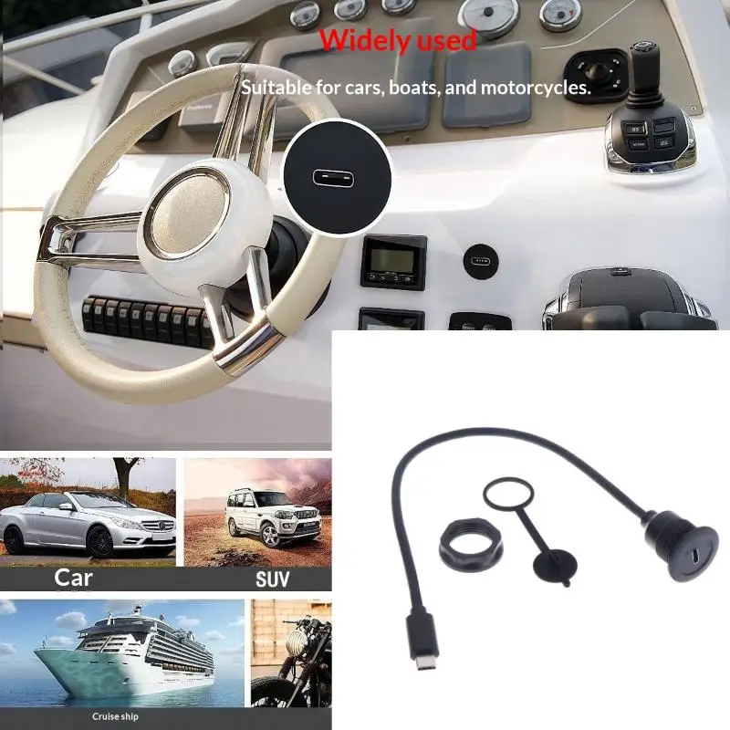 Panel Mount USB C Extension Cable for Car Truck Trailer Boat Motorcycle Panel Secure Install 1.5M