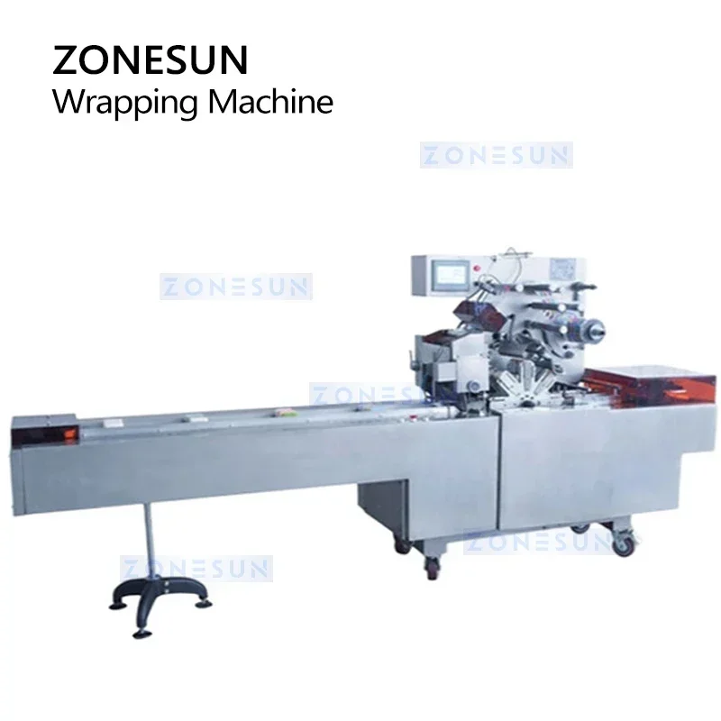 ZONESUN ZS-BT250 Full-Automatic Horizontal Flow Packaging Machine BOPP Wrapping Sealing For Perfume Poker Cosmetics Food Box