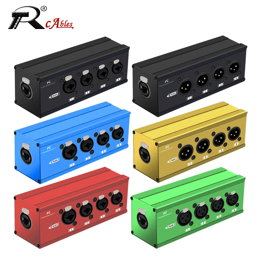 

RJ45 CAT5 to 4 Channel 3Pin XLR Audio/DMX over Network Cable Extender,DMX512 Network Signal Extender 1 Male+1 Female 1Pair/1pc