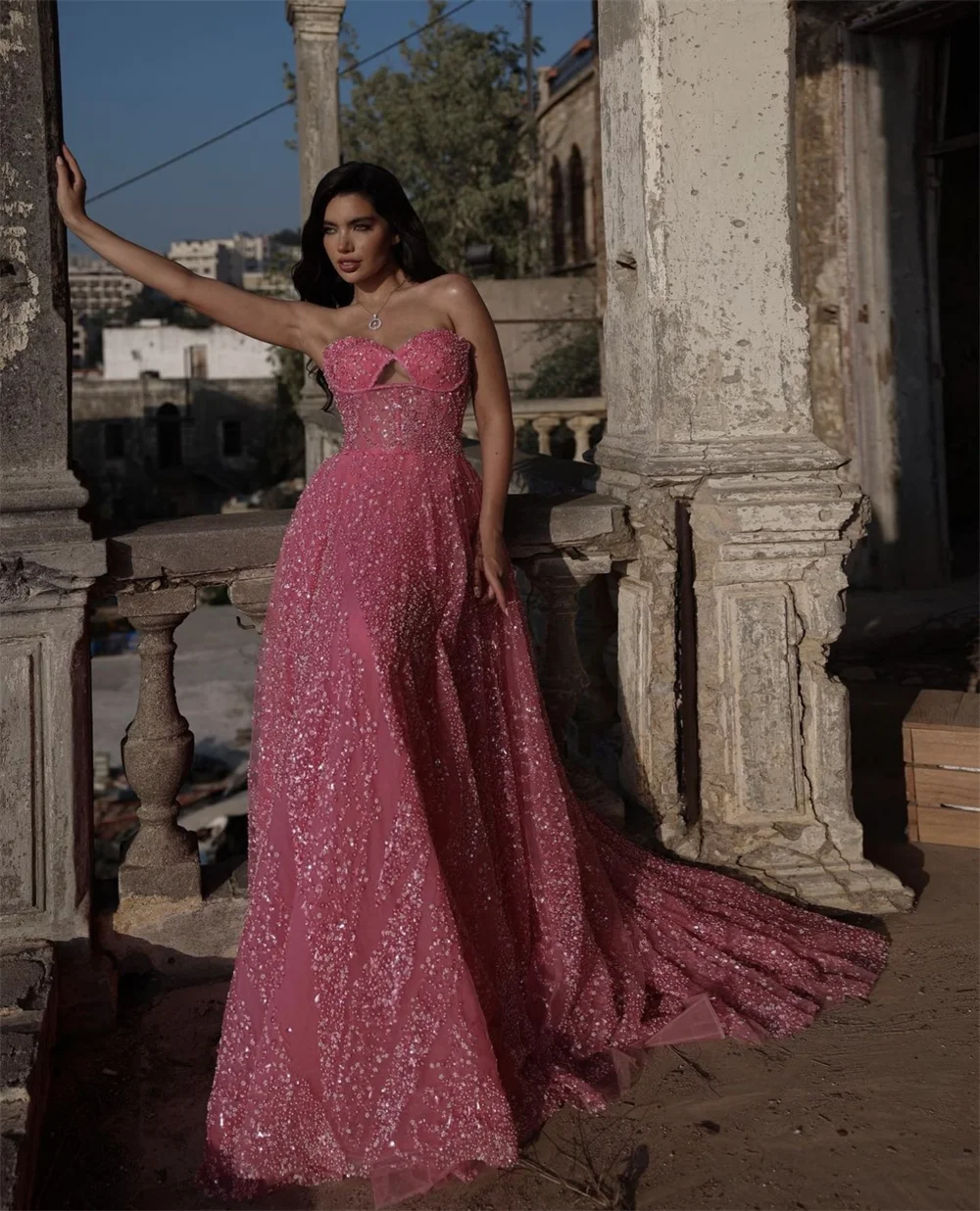 Vestido de noche de tul con purpurina, sin tirantes traje Sexy, línea A, para boda, graduación, ocasiones formales