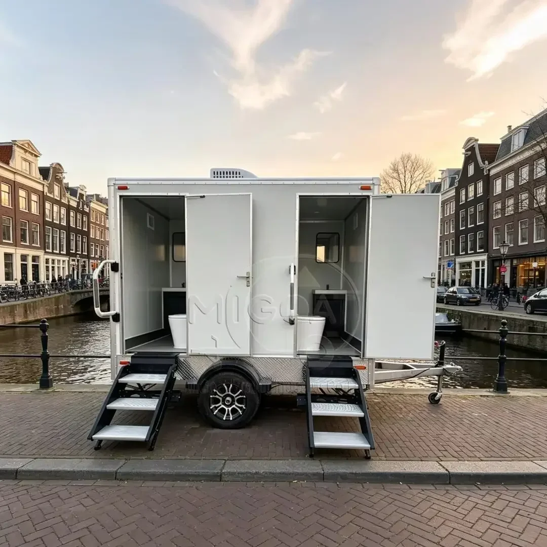 2-Room White Portable Restroom Trailer Mobile Toilet for Construction Site Concert Festival & Large Outdoor Events