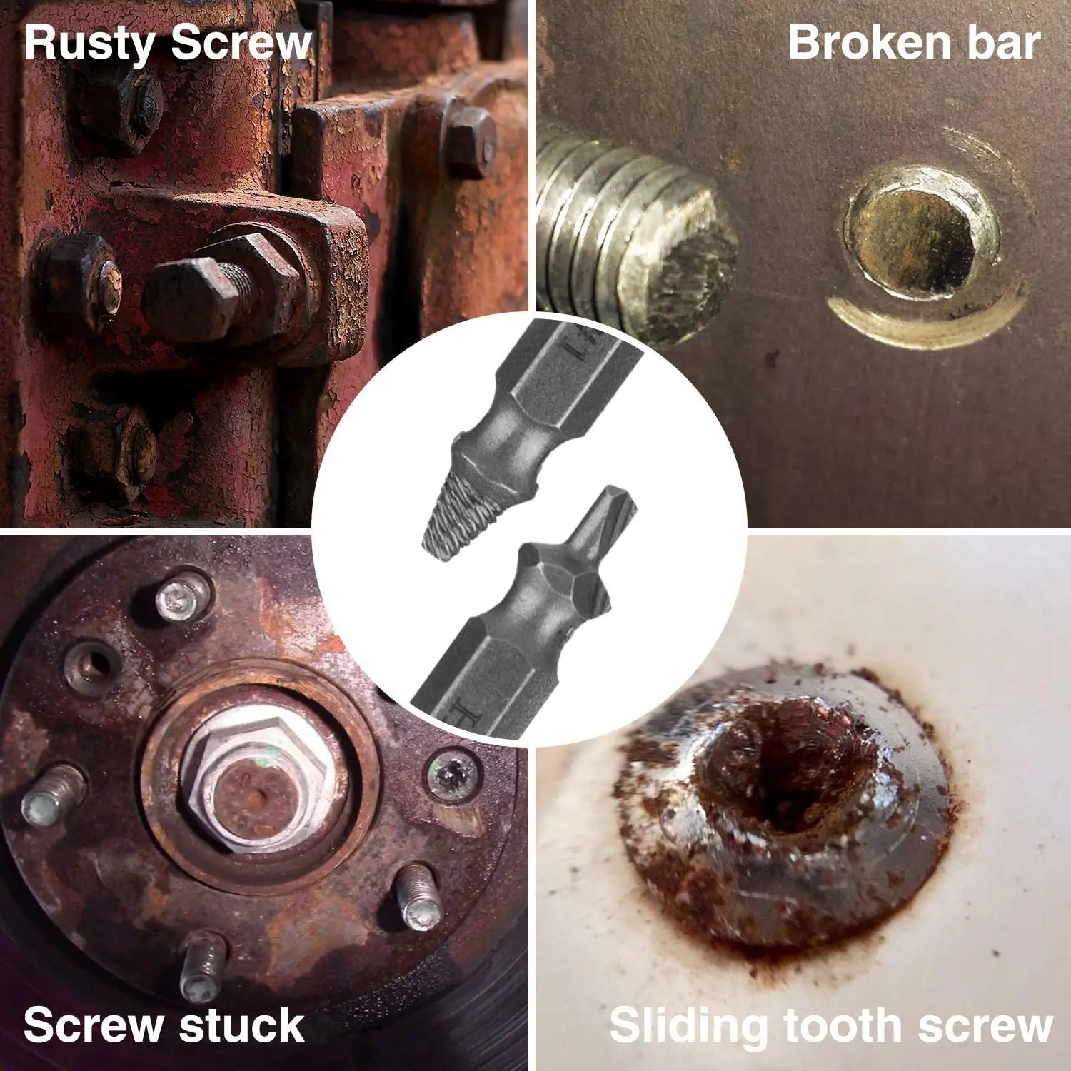 Damaged&Stripped Screw Extractor Remover Tool and Drill Bit Set. Broken Bolt Extractor and Screw Remover Set of 6 Pcs #012234