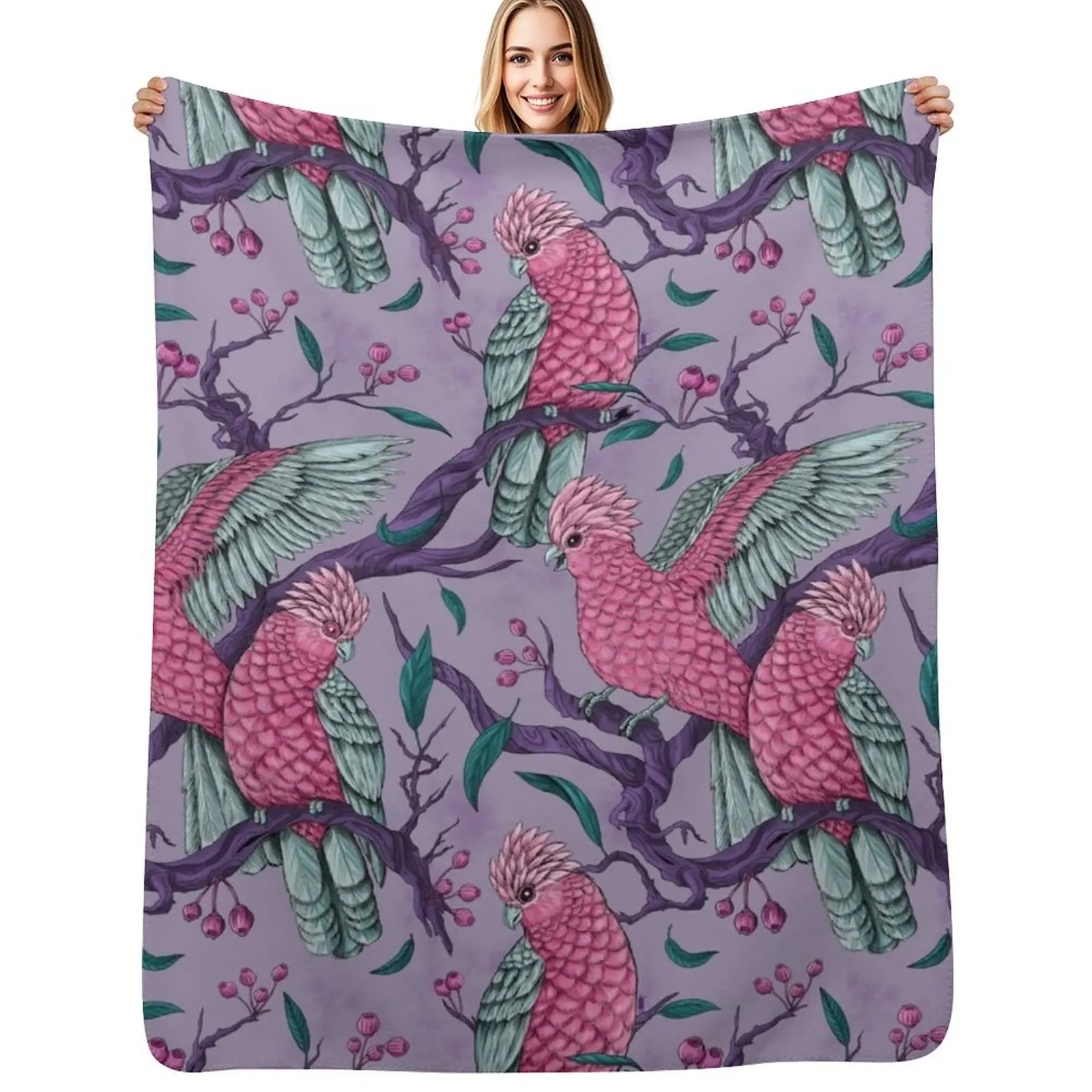 Pretty in Pink Galahs Throw Blanket Cozy Light Blanket for Travel Camping Picnic