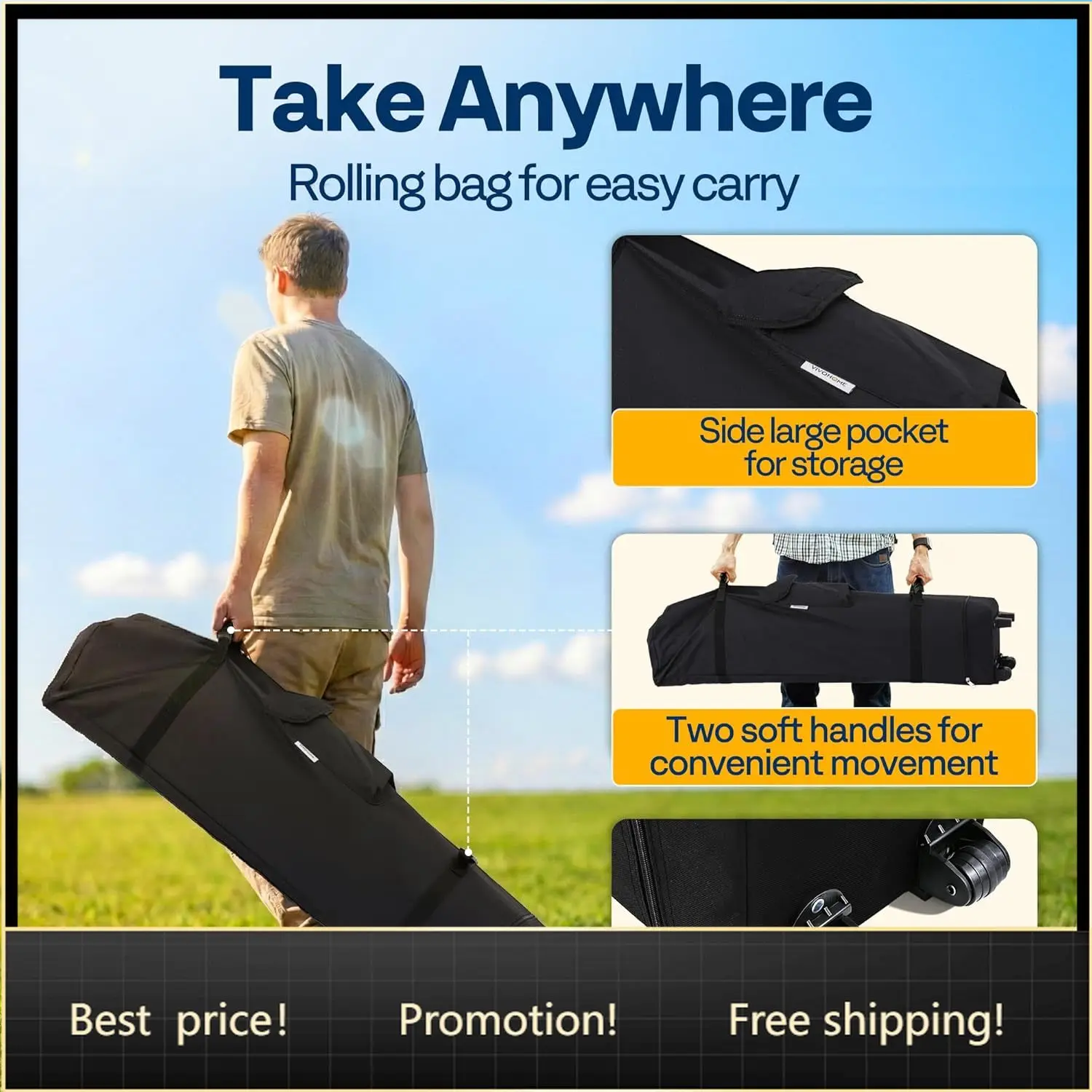 

8x8ft Pop Up Canopy Tent One Push Setup Outdoor Portable Shelter Tent Heavy Duty with Wheel Carry Bag and 4 Sandbags, Blue