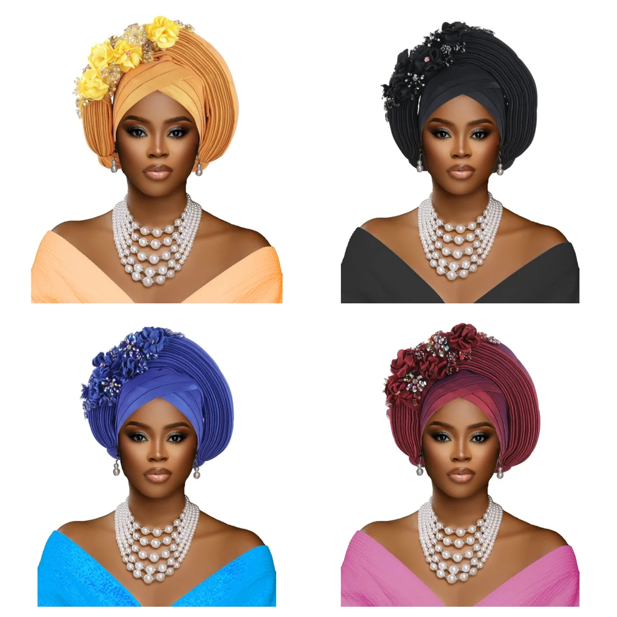 Tocado de flores de Gele para mujer africana, tocado de fiesta de Geles de boda nigeriana, envolturas para la cabeza de Nigeria, turbante femenino, JY58-14