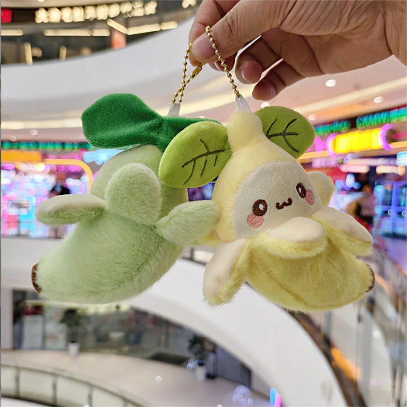 Niedlicher, hautfarbener Bananen-Plüschpuppen-Anhänger mit Blättern, Cartoon-Taschen-Schlüsselanhänger, kreatives Stofftier, Großhandel, 12 cm
