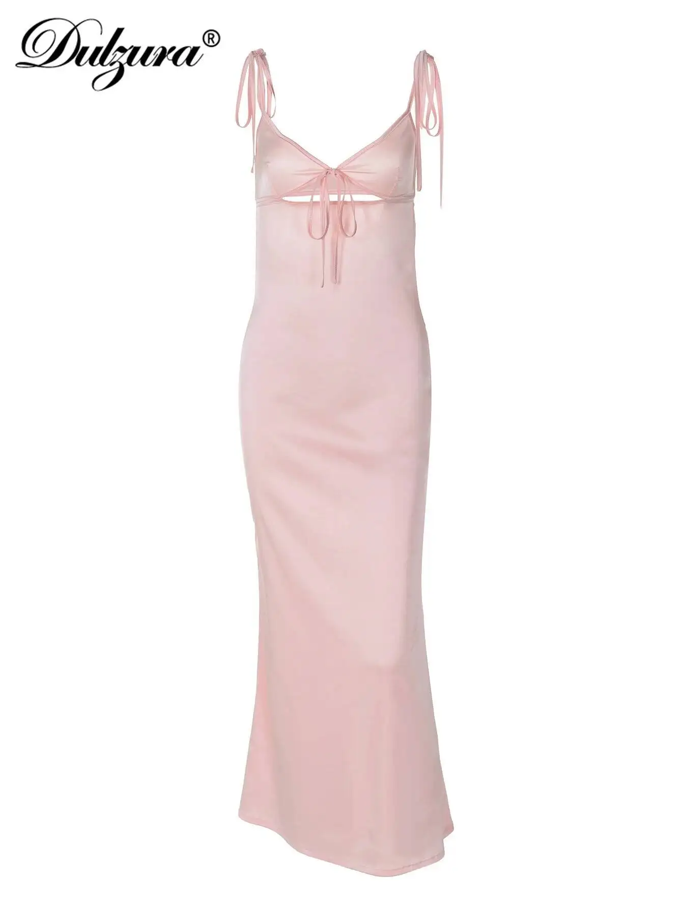 فستان دولزورا بدون ظهر بأربطة وأشرطة سباغيتي مقصوصة فستان ميدي للنساء لقضاء العطلات والحفلات المسائية ملابس Y2K شحن سريع