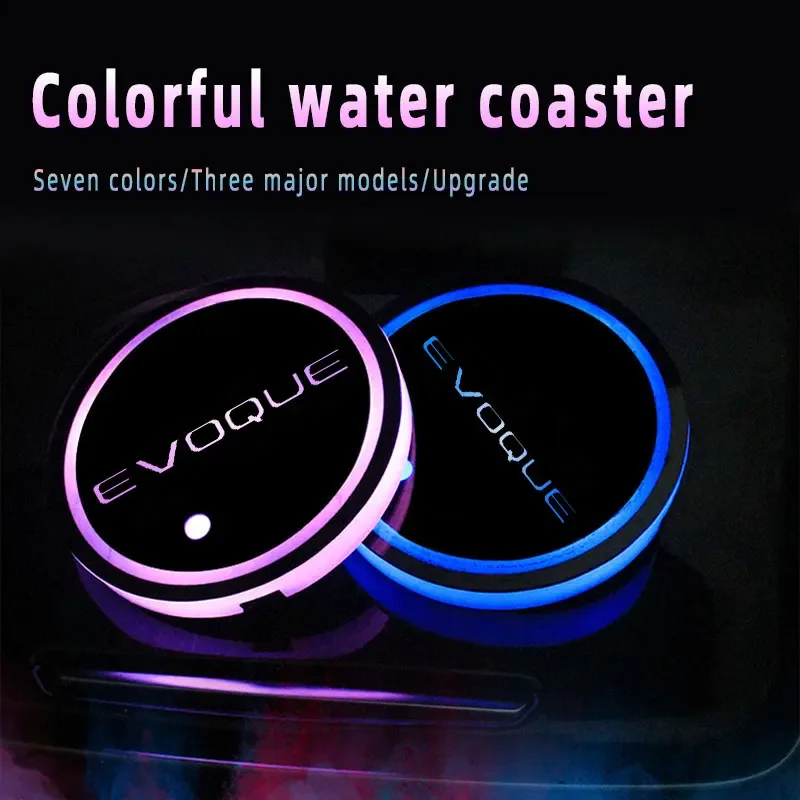 7Colors LED Atmosphere Lights Car Cup Holder Pad Changing USB Luminous Coaster for EVOQUE