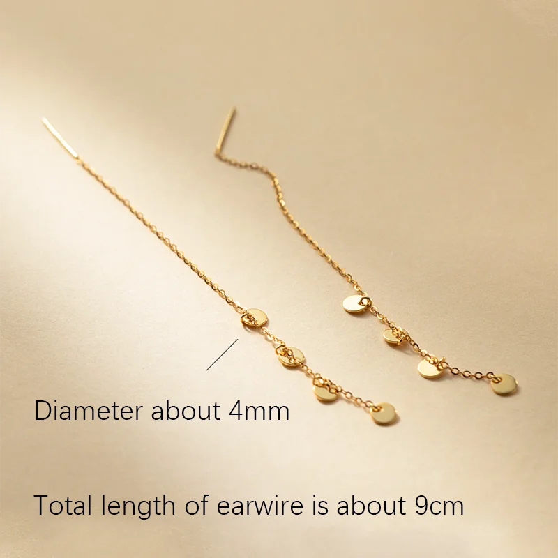 WANTME 925 Sterling Silver Tassel Disc Chain Ear Thread Earrings for Women Unique Design Sweet Daily Wear Party Ear Line Jewelry