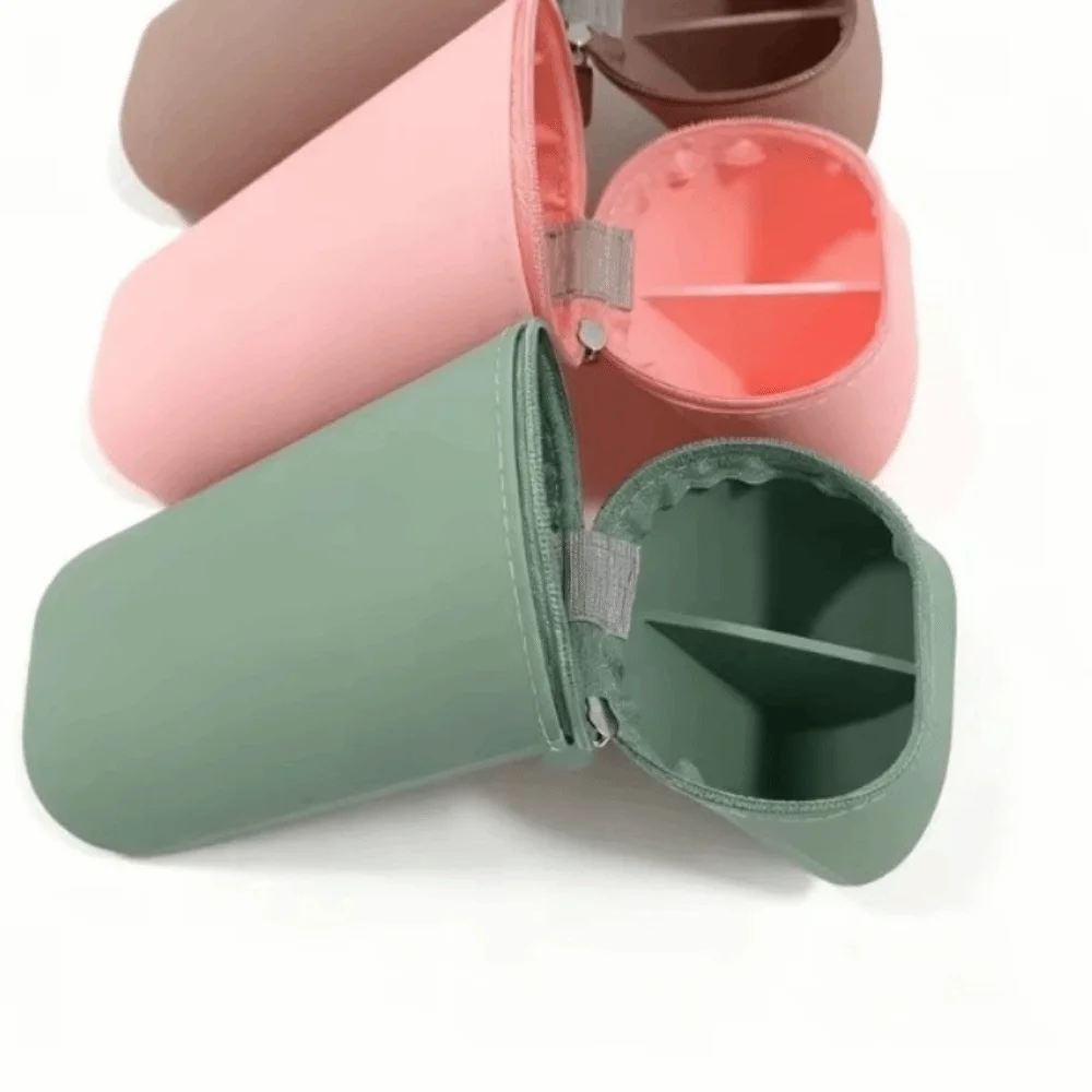 Large- Capacity Silicone Pencil Case Soft Macaron Portable Foldable Pen Holder Eco-Friendly Solid Color Desk Organizer Gift