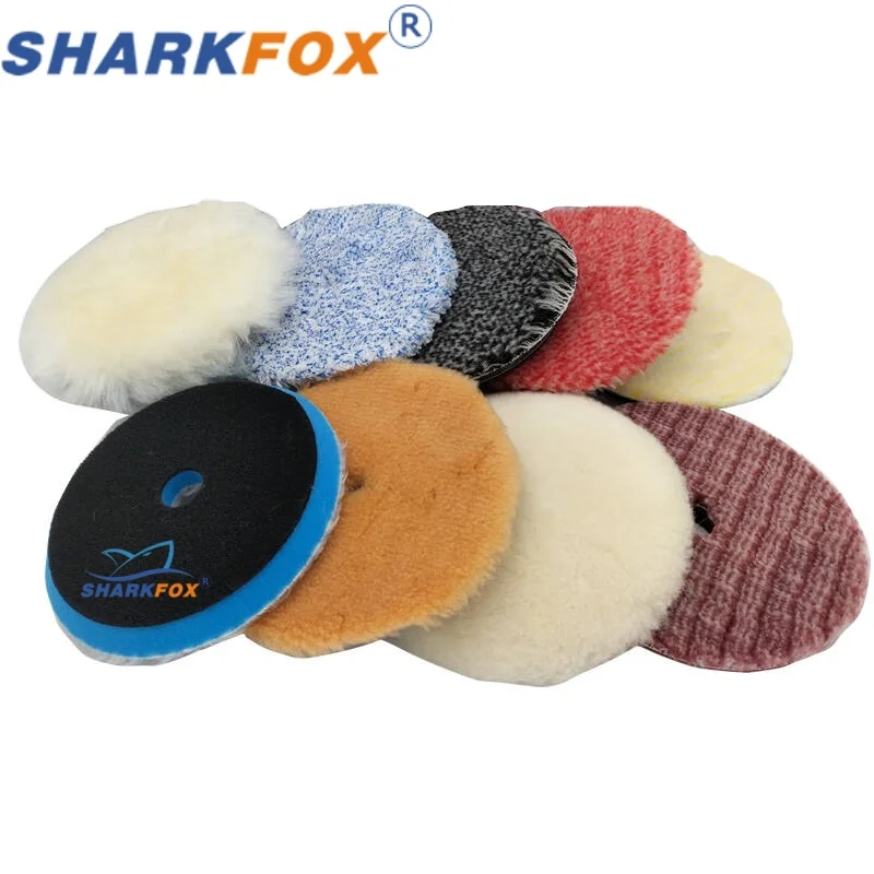 Sharkfox 10Pcs/Lot 5/6inch Car Polish Pad Circle Soft Wool Waxing Buffing Pad Tool Kit Auto Polishing Detailing Cleaning Goods