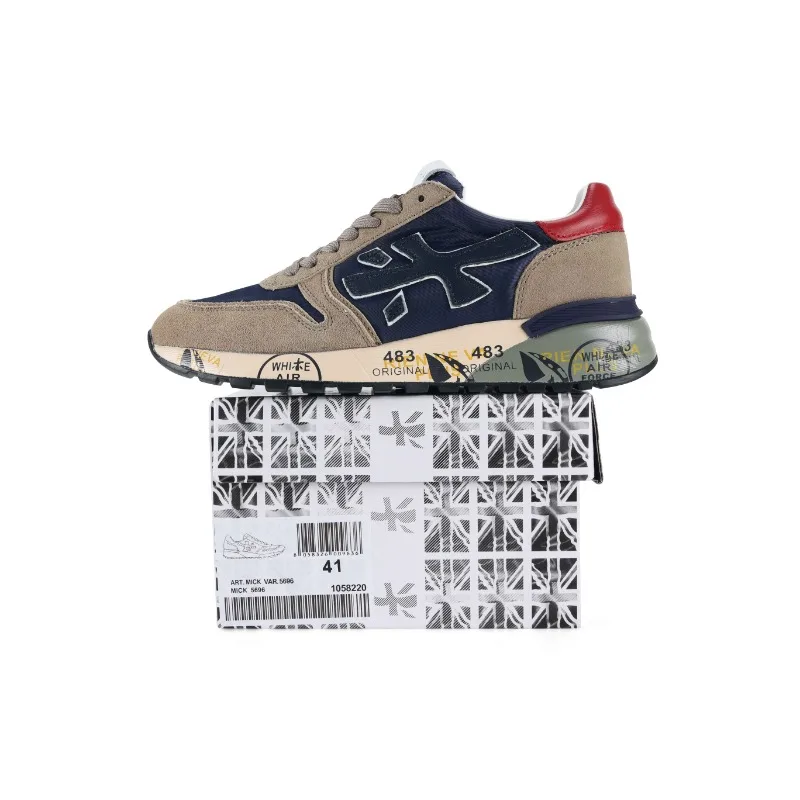 PREMIATA-Tênis de basquete masculino, tênis de corrida casual, tênis esportivos autênticos, cinza, azul, vermelho, palavra arroz, 483