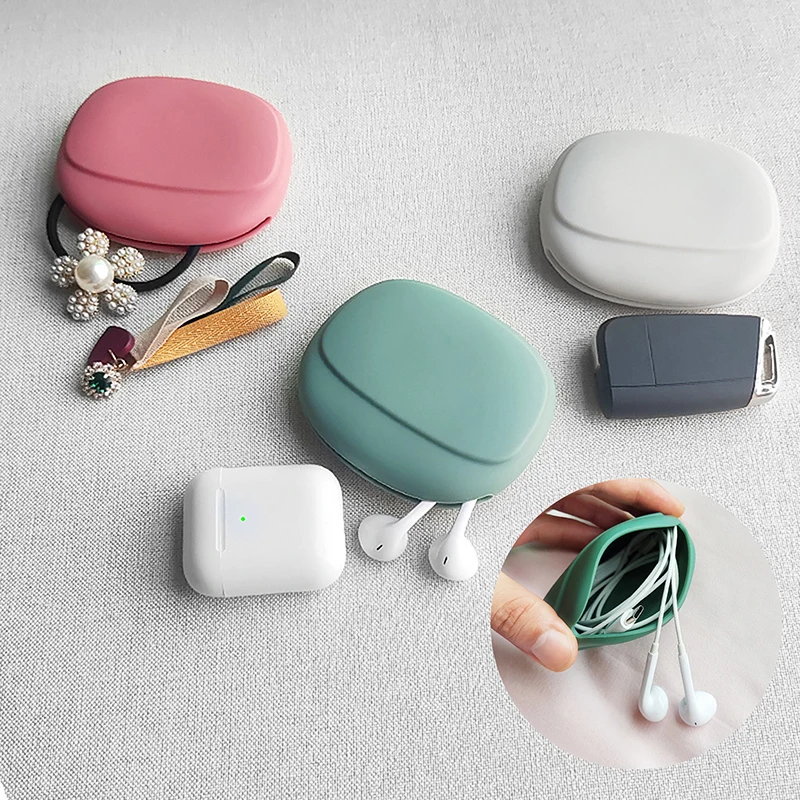 Silicone Headphone Storage Box Earphone Data Cable U Disk Organizer Cute Coins Purse Case Bag Home Travel Business Trip