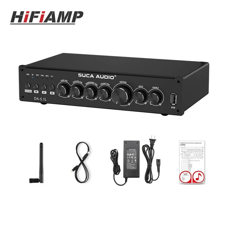 HiFiAMP SUCA Audio DA-5.1L Bluetooth 5.0 High Power USB Professional Power Amplifier HiFi 5.1 Channel Home Theater