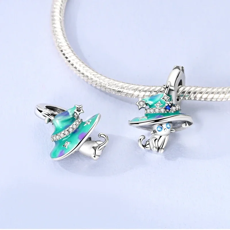 S925 Silver Luminous Moon Beads Magic Girl & Cat Charms Fit Original Bracelets DIY Jewelry Accessory Gifts for Women Matching