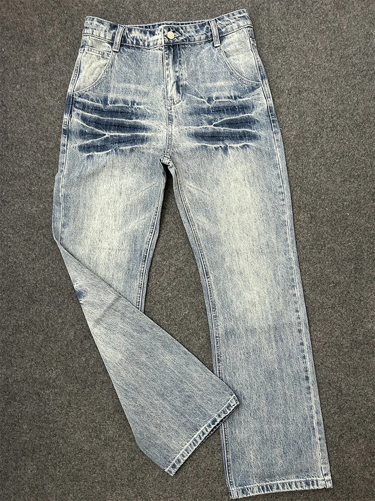 

Cleanfit Men's Straight Leg Jeans Lightning Pattern High Street American Sle Autumn Winter Loose Fit Bootcut Jeans