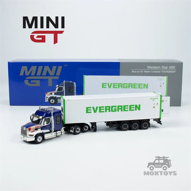 

MINI GT 1:64 Western Star 49X Blue w/40‘ Reefer Container EVERGREEN Diecast Model Car