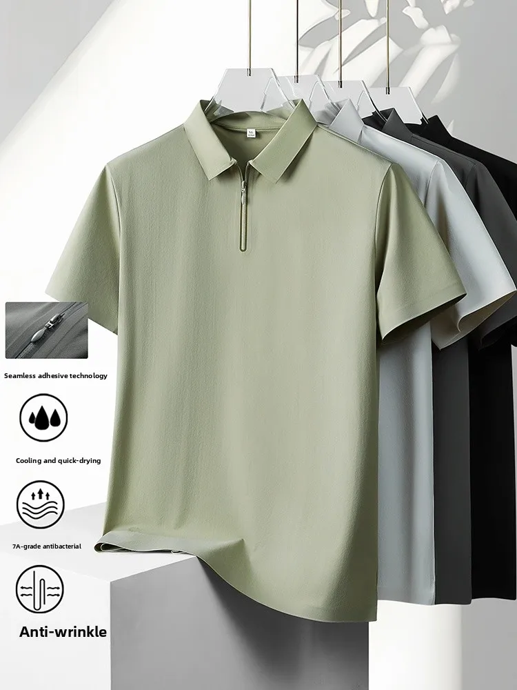 

Элитная мужская футболка из ледяного шелка с коротким рукавом для лета, делового стиля, повседневного и спортивного образа, новинка весна-лето