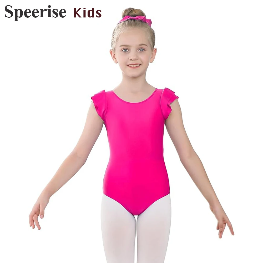 

Speerise Girls Spandex Leotard Ruffle Short Sleeve for Dance Costumes Child Nylon Gymnastics Ballet Ballerinas Skater Toddler