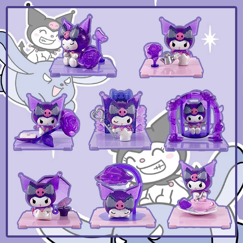 

Фигурка аниме Sanrio Kuromi, ночное белье, 8 шт./компл., кукла, десертная модель, фигурки Куроми, декор для торта на день рождения, загадочный подарок