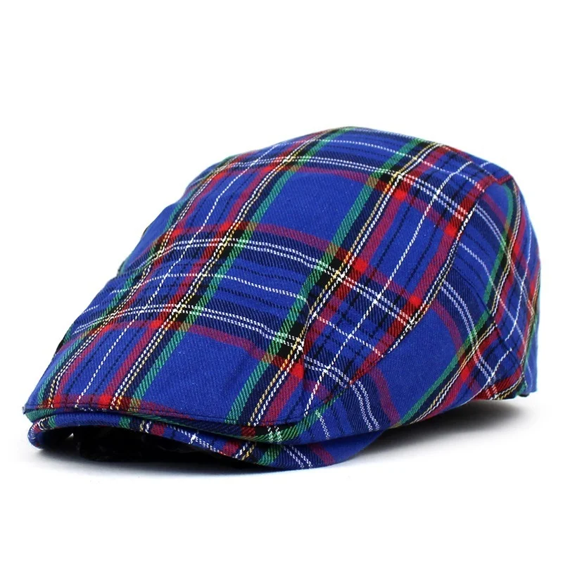 Adjustable Fine Stripe Lattice Berets Hat Women Men Spring Summer Plaid Visors Red Green Blue Duckbill Literary Checkered Cap