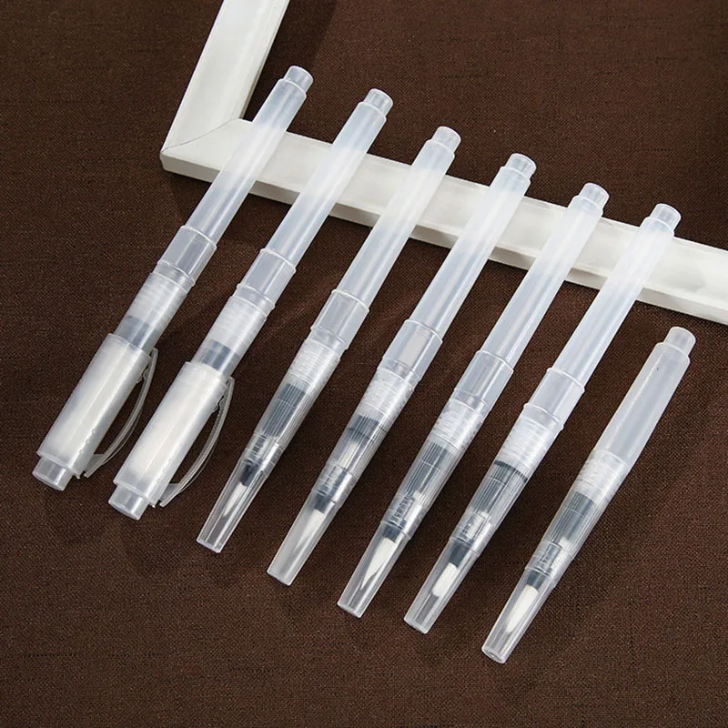 7Pcs Watercolor Brush Pens, Refillable Water Brush Pen Set for Painting, Drawing, Travel, Transparent Small Pointed Tips,Refilla