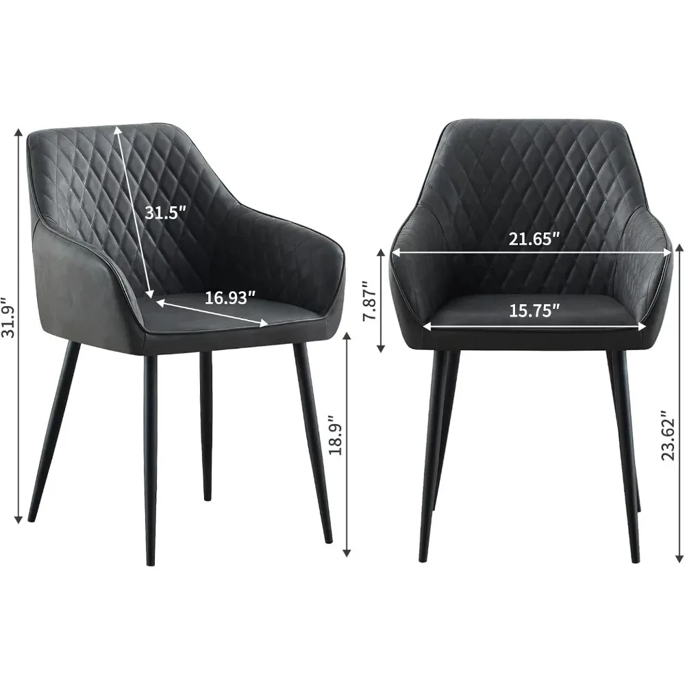 Dining Chairs Grey Faux Leather Kitchen Chairs Set of 4 with Arms Modern Upholstered Chairs for Living Room