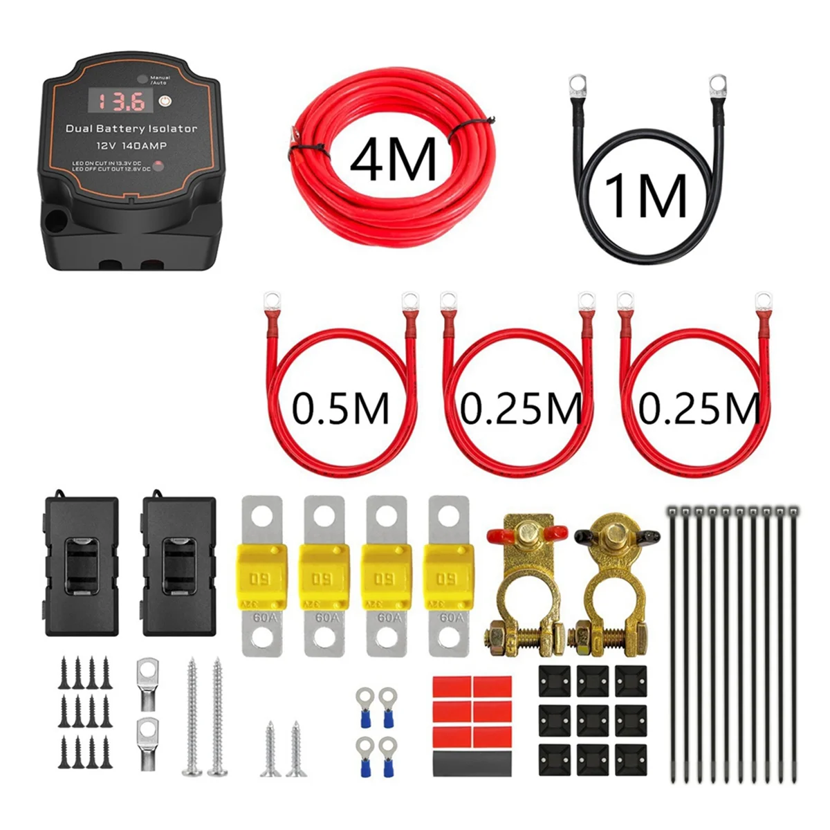 Voltage Sensitive Split Charge Relay Set 12V140A for Campers Car RV Yacht Steamer Smart 2 Battery Bank Isolator 5