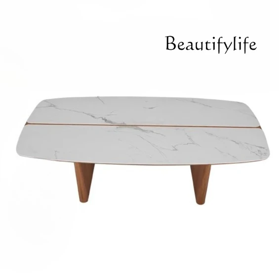 

light luxury rock slab coffee table small apartment living room household solid wood tea table sitting on the floor