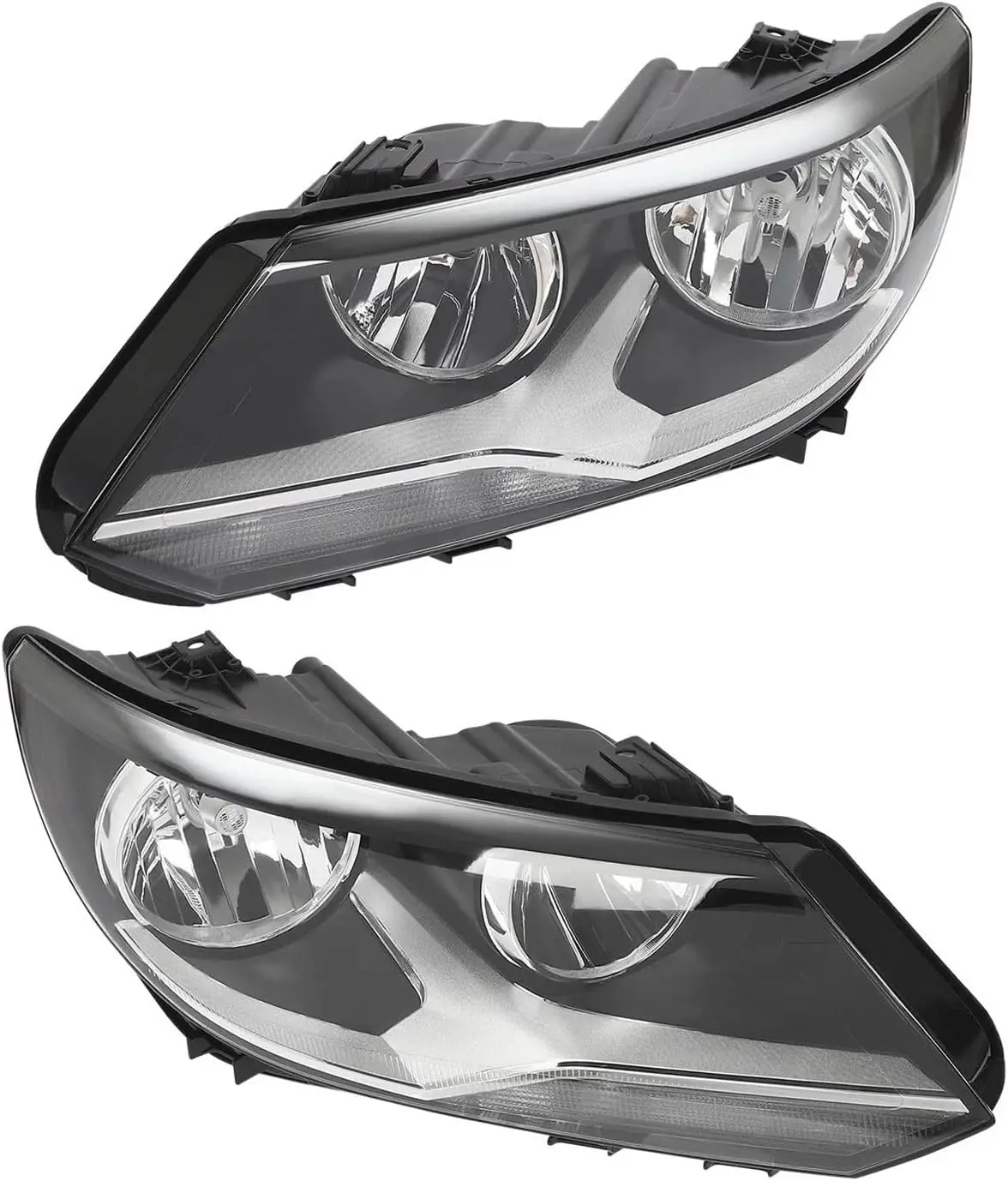 Halogen Headlight Assembly for 2012-2017 Tiguan - Chrome Crystal Clear Lens, Waterproof, Left and Right Side Direct Replacement