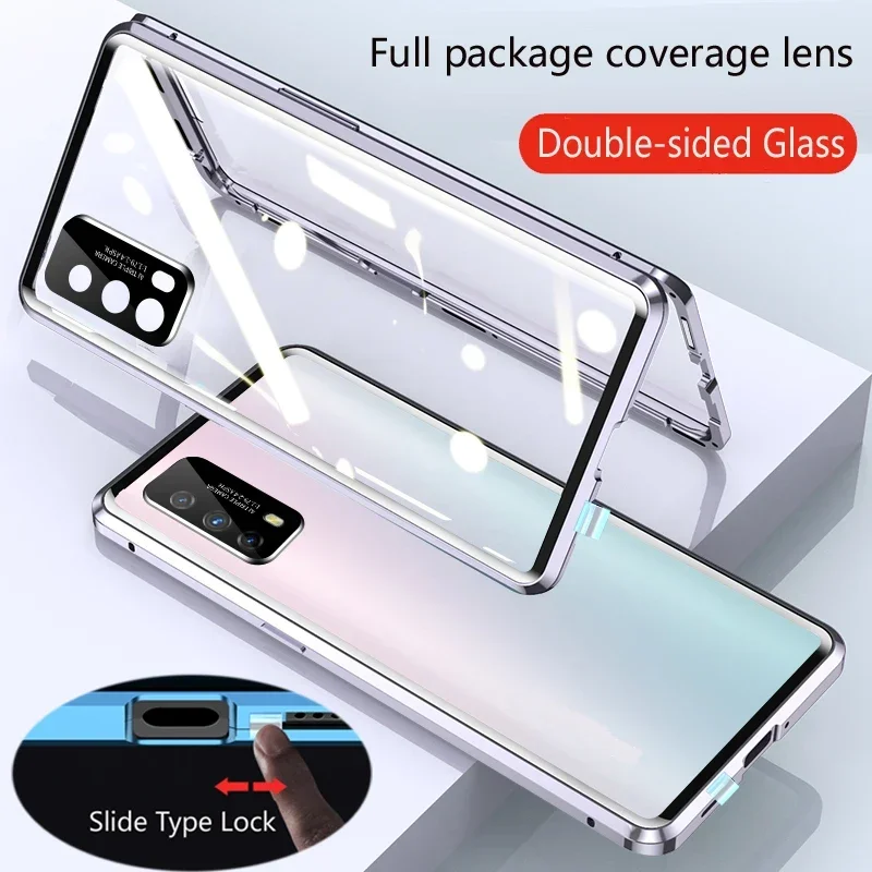 

Protect Metal Magnetic Phone Case with Snap Lock for Honor X5Plus X6S X7C X7D X8A X9A X9B X9C Smart X9D Double-sided Glass Cover