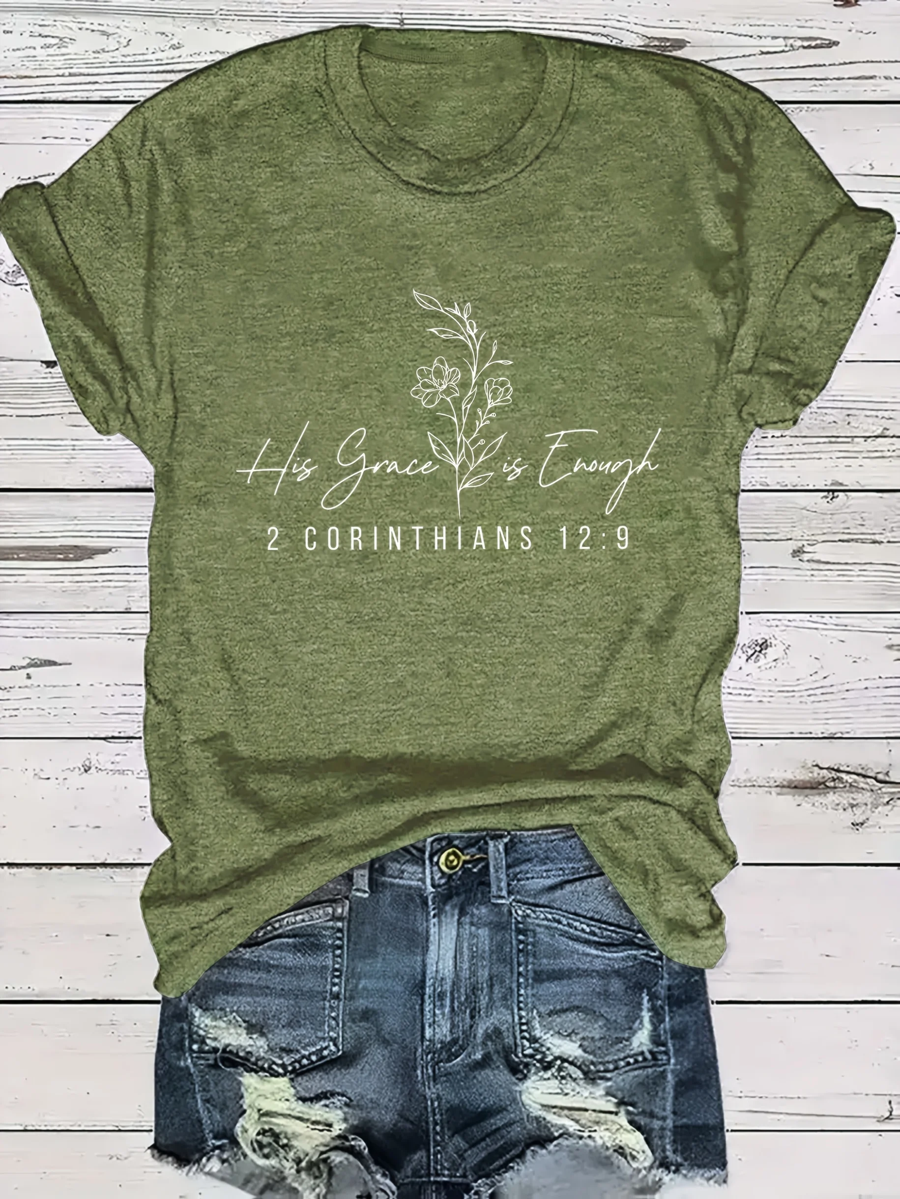 His Grace is Enough Women's Tee - Floral Bible Verse Graphic, Casual Rust Top