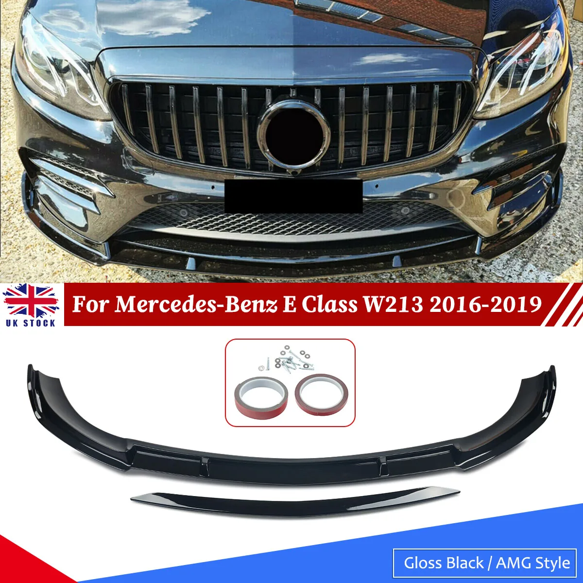 

Front Bumper Lip Splitter Glossy Black For Mercedes-Benz W213 E300 E400 2016-2019 AMG Style Front Spoiler Splitter Magickit
