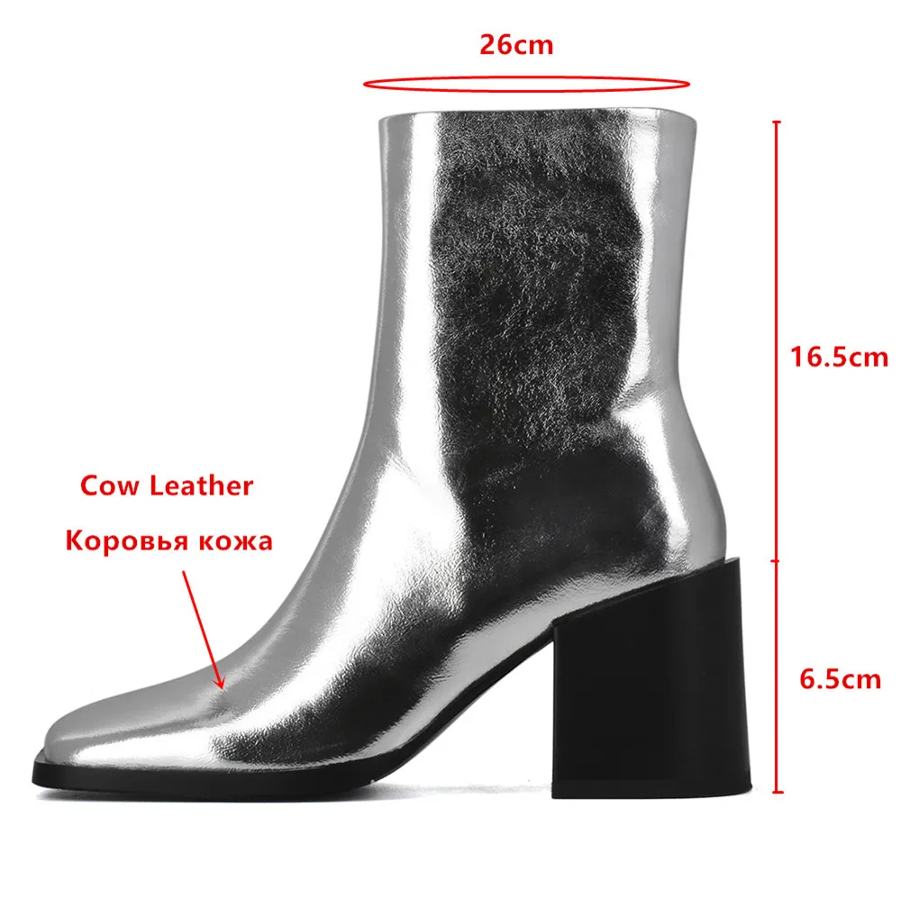 Aucegi 2023 Autumn Design Thick High Heel Genuine Leather Ankle Boot Fashion Square Toe Zipper Ladies Commuter Casual Shoes