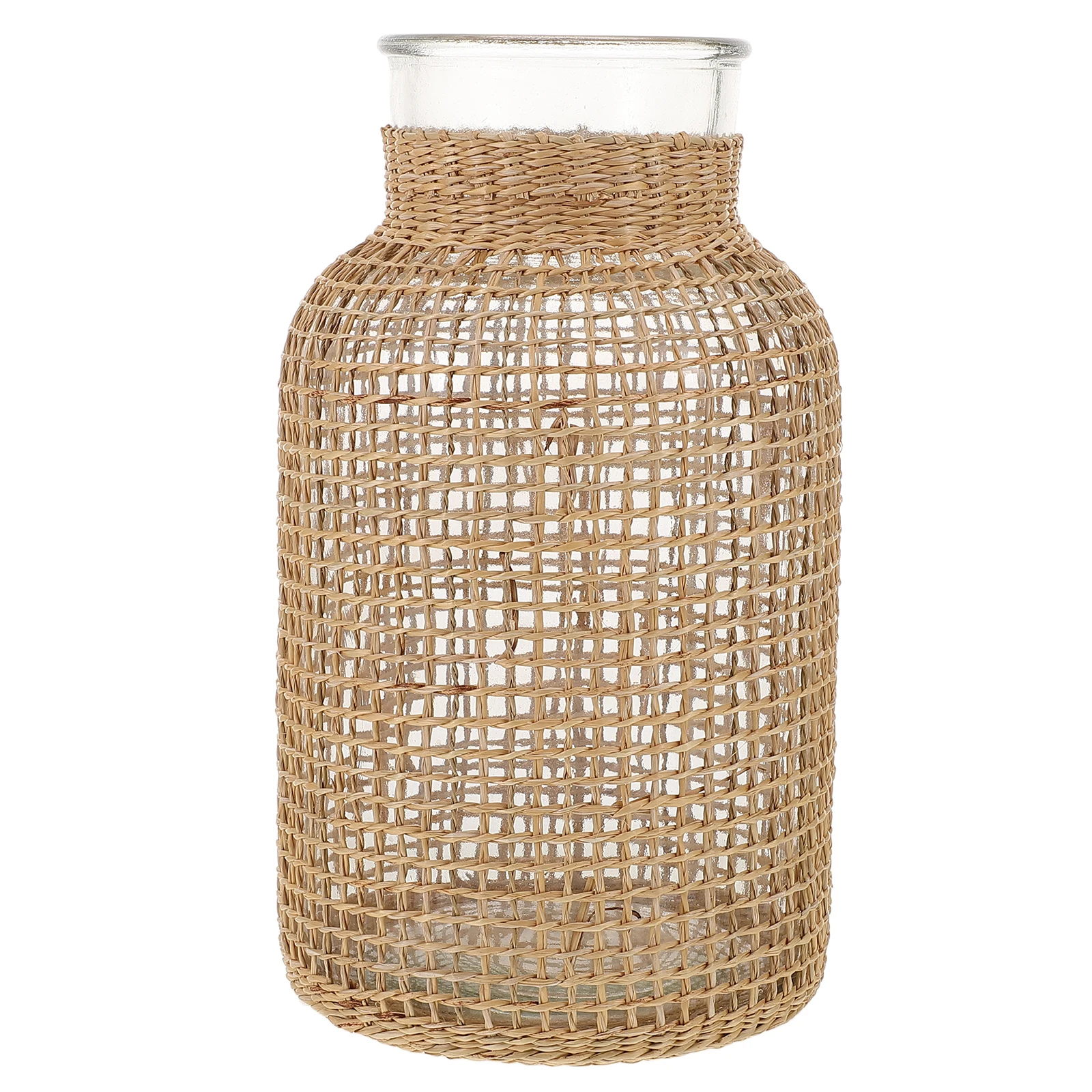 

Dry Flower Vase Woven Glass Rattan Vases Pots Rattan Flower Vase Farmhouse Decorative Home Office Arrangement Container