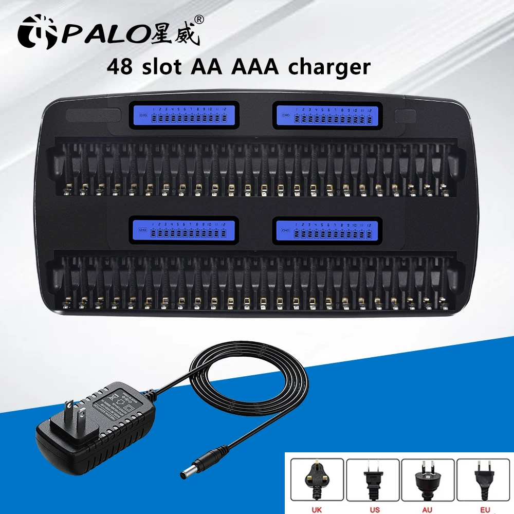 PALO 48 Slots AA AAA battery charger 1.2V Fast Smart Intelligent charger AA AAA charger for NiMH NiCD rechargeable battery